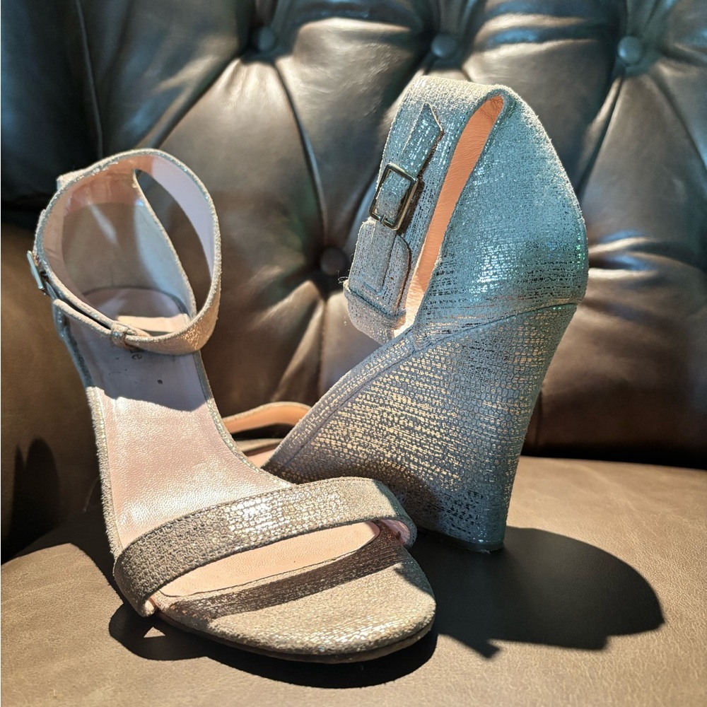 kate spade Sparkle Ankle-Strap Heels in Taupe
